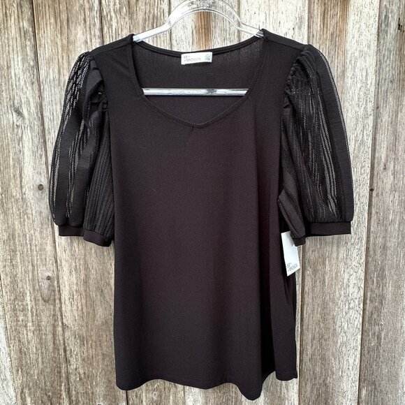 89th + Madison Black Short Puffed Sleeve Blouse Large NWT - Picture 1 of 7